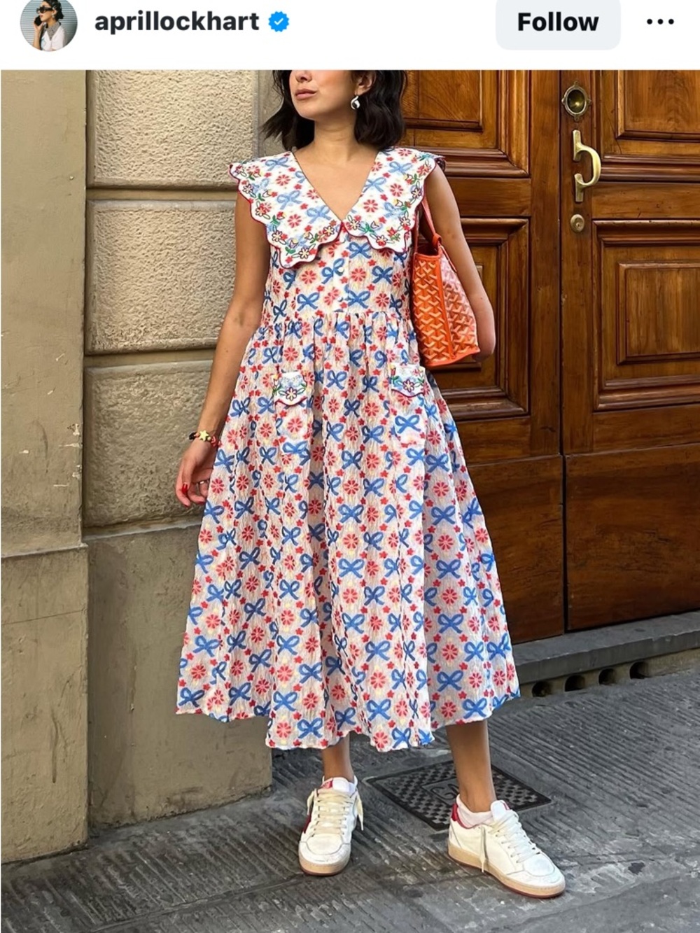 Celia B Sleeveless Blue & Pink Floral Bow Midi Dress